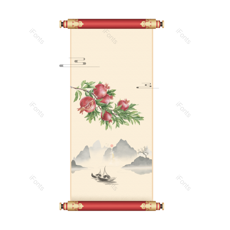 水墨图片,中国元素,卷轴PNG,手绘免抠素材